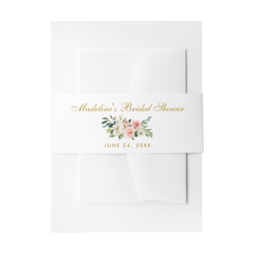 Watercolor Floral Pink Gold Bridal Shower Invitation Belly Band