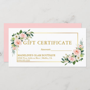 Watercolor Floral Pink Gold Gift Certificate