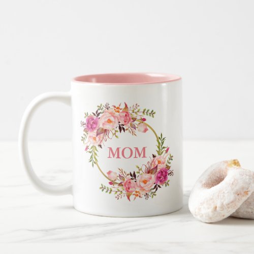 Watercolor Floral Pink Gold Mom Two_Tone Coffee Mug