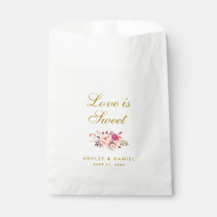 Watercolor Floral Pink Gold Wedding Love Is Sweet Favor Bag