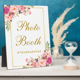 Watercolor Floral Pink Gold Wedding Photo Booth Plaque