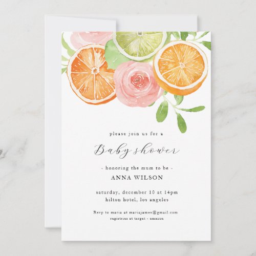Watercolor Floral Pink Green Baby shower Invitation