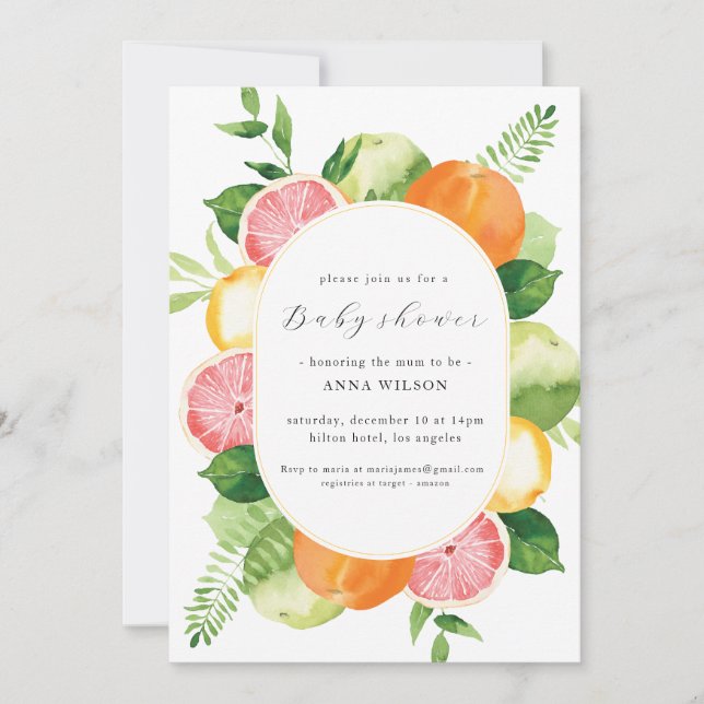 Watercolor Floral Pink Green Baby shower Invitation (Front)
