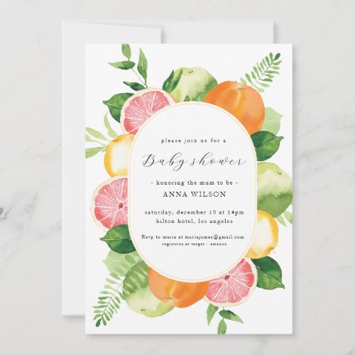 Watercolor Floral Pink Green Baby shower Invitation