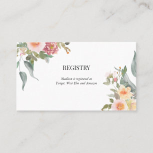 Watercolor Floral Pink Green Bridal Shower Business Card