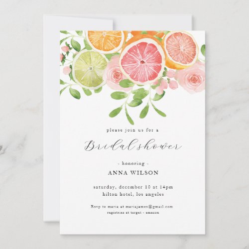 Watercolor Floral Pink Green Bridal Shower  Invitation