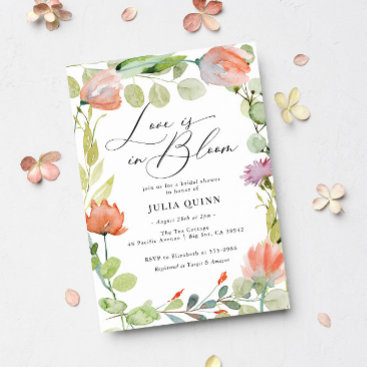 Watercolor Floral Pink Green Bridal Shower Invitation