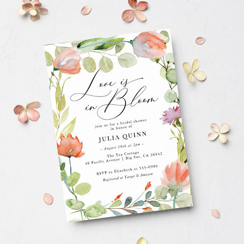 Watercolor Floral Pink Green Bridal Shower Invitation
