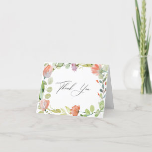Watercolor Floral Pink Green Bridal Shower Thank You Card