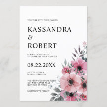 Watercolor Floral Pink Grey Anemone Wedding