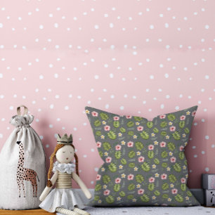 Watercolor floral pink grey pattern throw pillow