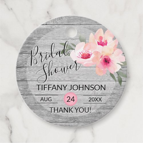 Watercolor Floral Pink Grey Rustic Bridal Shower Favor Tags