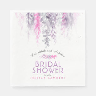 Watercolor floral pink indigo purple bridal shower napkins