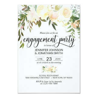 Watercolor Floral Pink Ivory Engagement Party Invitation