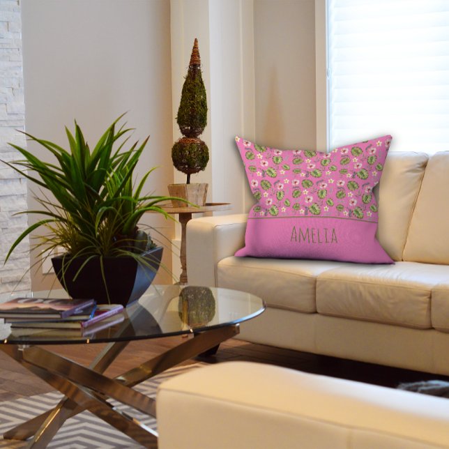 Watercolor floral pink kid name throw pillow (Creator Uploaded)