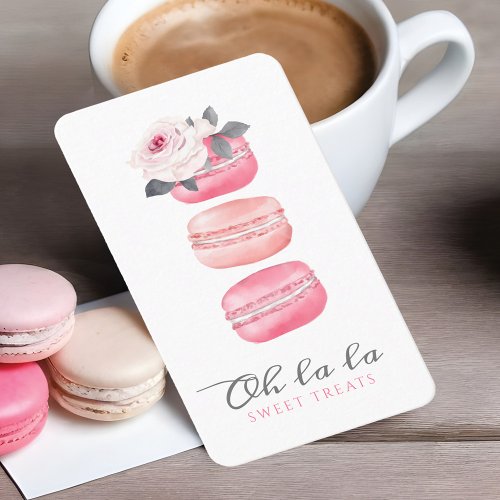 Watercolor Floral Pink Macaron Bakery  Sweets Business Card