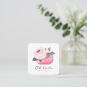 Watercolor Floral Pink Macaron Bakery & Sweets Square Business Card (Standing Front)