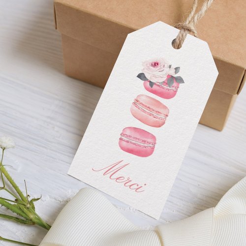 Watercolor Floral Pink Macaron MerciThank You Gift Tags