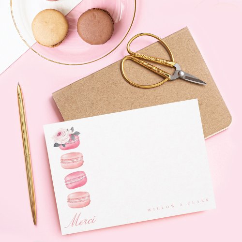 Watercolor Floral Pink Macaron MerciThank You Note Card