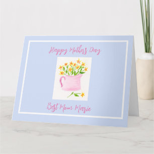 Watercolor Floral Pink Mothers Day NAME PHOTO Card