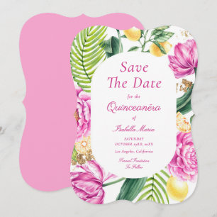 Watercolor Floral Pink Peonies Tulips Quinceañera Save The Date