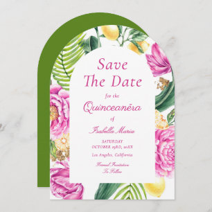 Watercolor Floral Pink Peonies Tulips Quinceañera Save The Date