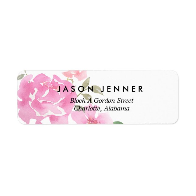 Watercolor Floral Pink Peonies Wedding Chic Label (Front)