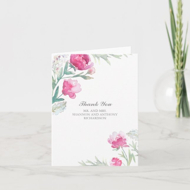 watercolor floral - pink peony wedding thank you (Front)