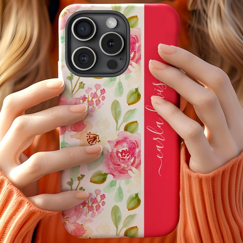 Watercolor Floral Pink Personalized Calligraphy iPhone 13 Pro Case