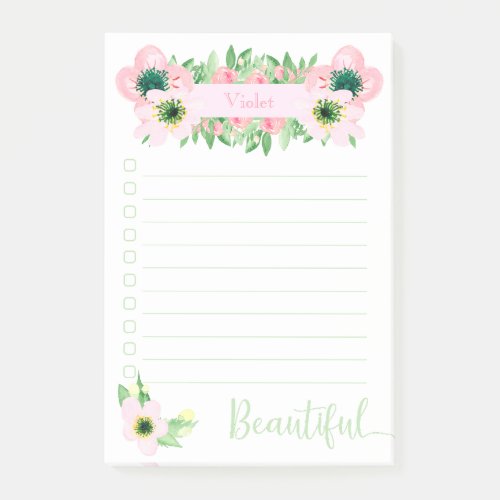 Watercolor Floral Pink Personalized To Do List Post_it Notes