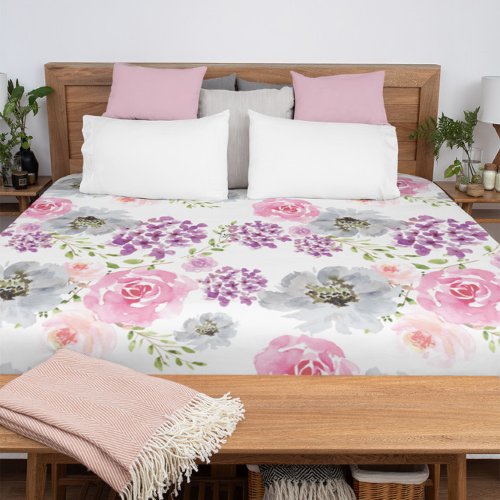 Watercolor floral Pink Purple girly Duvet Cover
