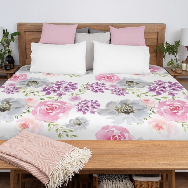 Watercolor floral Pink Purple girly Duvet Cover (Watercolor flowers duvet cover)