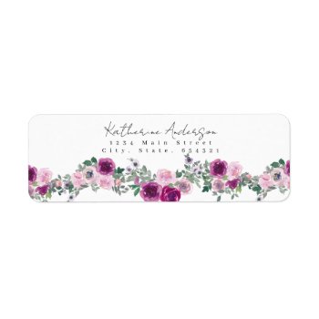 Watercolor Floral Pink Purple Return Address Label by rusticwedding at Zazzle