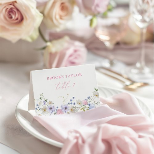 Watercolor Floral Pink Purple Table Place Card