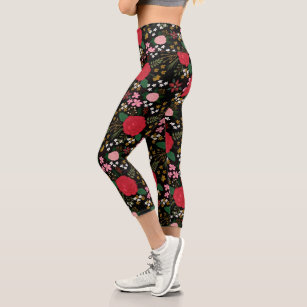 Pink and Black Floral Flower Leggings Pants : : Clothing, Shoes &  Accessories