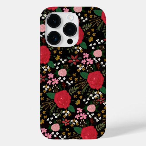 Watercolor Floral Pink Red Roses Black Pattern Cas Case_Mate iPhone 14 Pro Case