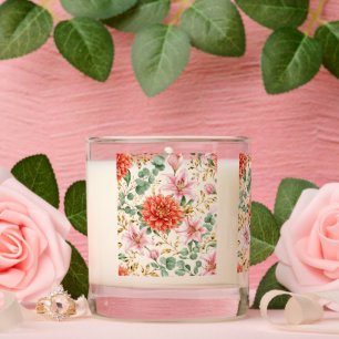 Watercolor Floral Pink Rose Wedding Candle