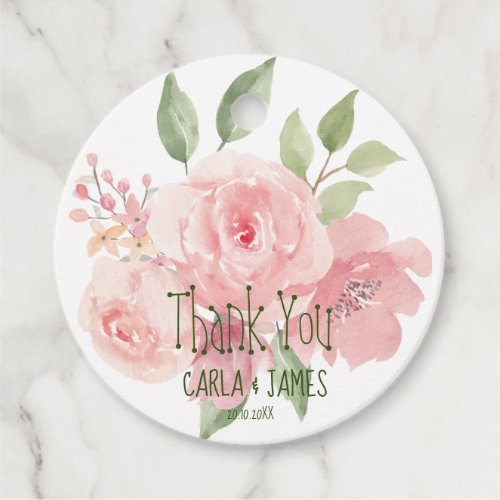 Watercolor Floral Pink Rose Wedding Thank You  Favor Tags