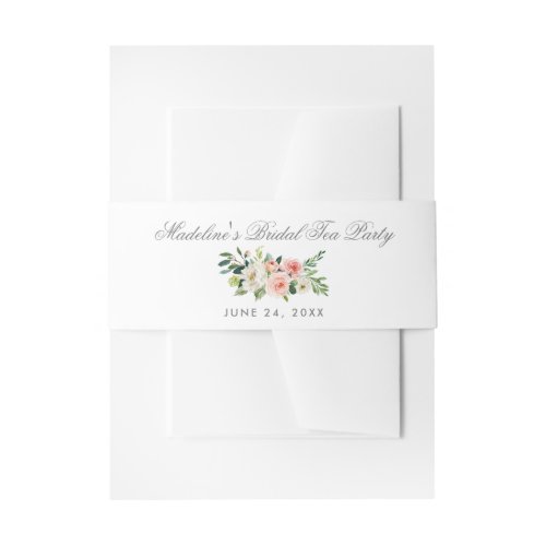 Watercolor Floral Pink Silver Bridal Tea Party Invitation Belly Band