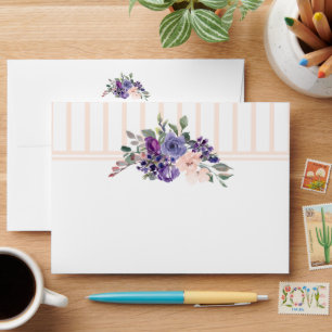 Watercolor Floral Pink Stripe Return Address Envelope