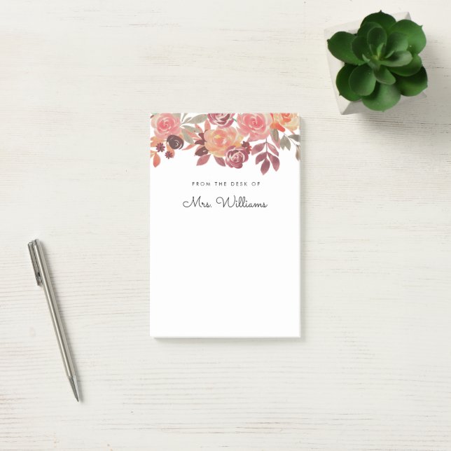 Watercolor Floral Pink Teacher Note (Office)