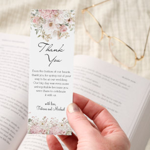 watercolor floral pink thank you wedding favors bookmarks