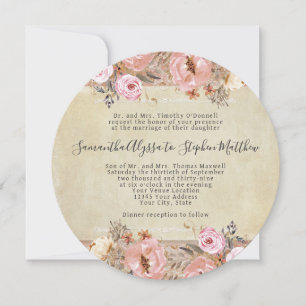 Watercolor Floral Pink Vintage French Regency Lace Invitation