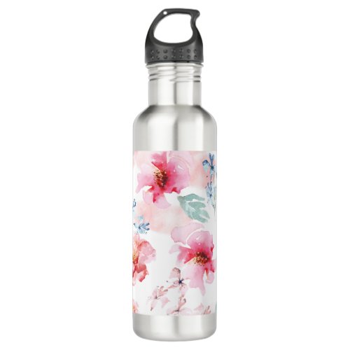 Watercolor Floral Pink Water Bottle