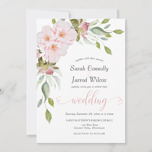 Watercolor Floral Pink Wedding Invitation | Zazzle