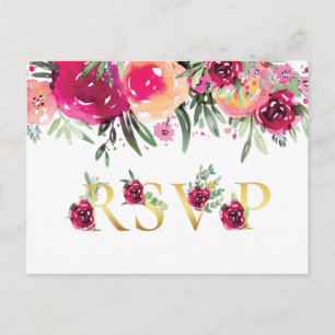 Watercolor Floral Pink Wedding Meal Choices Rsvp Invitation Postcard