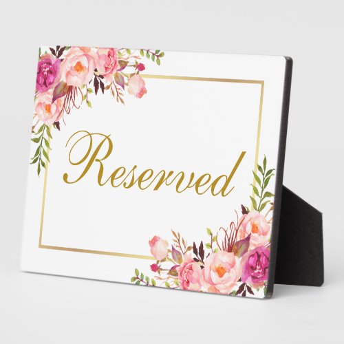 Watercolor Floral Pink Wedding Reserved 5x7 Table Plaque
