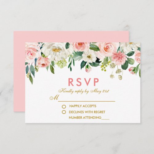 Watercolor Floral Pink White Gold RSVP Wedding Pk