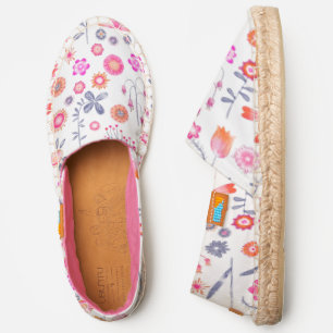 Watercolor Floral Pink White Summer Espadrilles