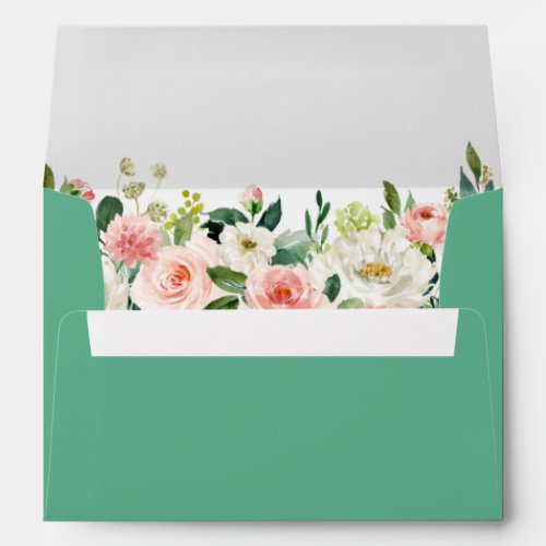 Watercolor Floral Pink White Wedding Neo Mint Envelope